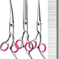 5 in1 Dog Grooming Scissors Kit, Professional Dog Scissors for Grooming with Safety Round Tips, Titanium Coated Grooming Scissors Kit for Dogs Cat Pet At Home