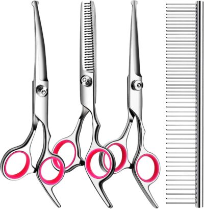 5 in1 Dog Grooming Scissors Kit, Professional Dog Scissors for Grooming with Safety Round Tips, Titanium Coated Grooming Scissors Kit for Dogs Cat Pet At Home