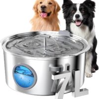 7L/1.8Gal/236oz Large Dog Water Fountain - Stainless Steel Automatic pet Drinking Dispenser with Filter, Quiet Indoor Animal Watering Fountains for Pets, Big Metal Water Bowls for Cats and Dogs