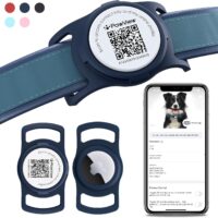 AirTag Dog Collar Holder, Smart QR Code AirTag Holder for Cats and Dogs - Scan Alert | Instant Location | Pet Online Profile | Contacts Info | Pet APP Remote Control (1 Pack, Navy Blue)