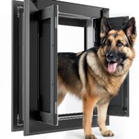 Aluminum Large Dog Door for Exterior Door,Strong Double Magnetic Flaps,Heavy-Duty Dog Door for Large and Medium Dog Up to 120LBS (Large,Black)