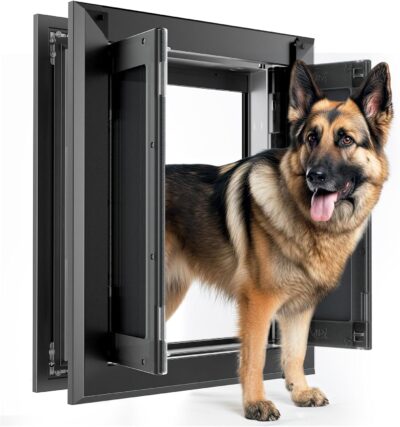 Aluminum Large Dog Door for Exterior Door,Strong Double Magnetic Flaps,Heavy-Duty Dog Door for Large and Medium Dog Up to 120LBS (Large,Black)