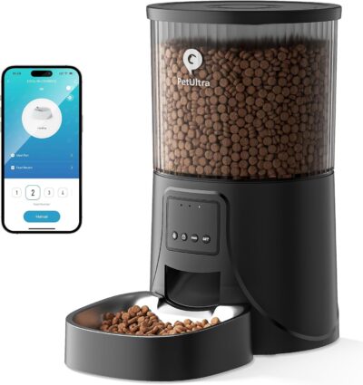 Automatic Cat Feeders WiFi, APP Control Cat Food Dispenser 4L, Timed Auto Pet Feeder Programmable, 10 Meals Per Day, Stainless Steel Bowl, Desiccant Bag