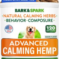 BARK&SPARK Advanced Calming Chews for Dogs - Anxiety Relief Treats - Melatonin + Hemp Oil - Separation Aid - Stress Relief During Fireworks, Storms, Thunder - Aggressive Behavior - SmokyBacon (120ct)