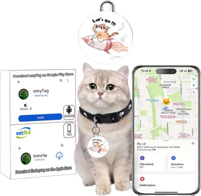 Cat Tracker-Cat Tracker Collar-Pet Trackers | Android and iOS Universal | No Monthly Fee | No Charging Required | Waterproof | Works with Any Collar