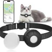 Cat Tracker Collar, No Monthly Fee Pet Tracker for Cats (iOS Only), Pet Dog Location Tracker with Safety Elastic Buckle, Air Tracker Tag Included, Only Support Apple Find My App