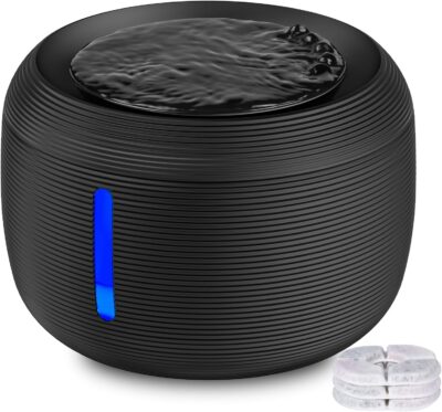 Cat Water Fountain, 84oz/2.5L Ultra Quiet Pet Water Fountain with 3 Filters Replacement and LED Light, 3 Flow Modes Dog Water Dispenser, Smart Pump Cat Water Dispenser (Black)