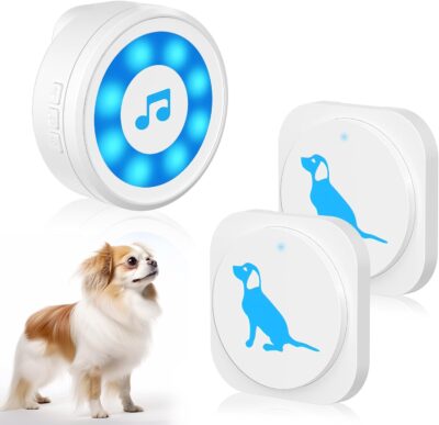 Dog Door Bell for Potty Training, Wireless Dog Doorbell to Go Outside, IP65 Waterproof Electronic Dog Training Door Bell, Doggie Doorbell with 2 Dog Buttons for Eat Training, 4 Notification Modes