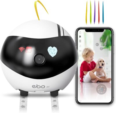 Enabot EBO Air Home Security Pet Camera, 2 Way Talk, Night Vison, Wireless APP Remote Control Indoor Security Camera, Movable Rechargeable Cam for Dog/Cat/Baby, SD Card Storage