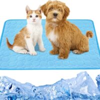 Ktinnead Dog Cooling Mat, Ice Silk Dog Cooling Mat, Washable & Portable Dog Cooling Pad, Safe & Non-Toxic Cooling Pad for Dog Cat, Cooling Dog Mat for Couch, Kennel, Floor or Outdoor (L, 22in×28.5in)