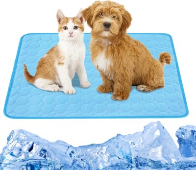 Ktinnead Dog Cooling Mat, Ice Silk Dog Cooling Mat, Washable & Portable Dog Cooling Pad, Safe & Non-Toxic Cooling Pad for Dog Cat, Cooling Dog Mat for Couch, Kennel, Floor or Outdoor (L, 22in×28.5in)