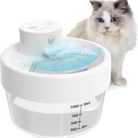 MASBRILL Cat Water Fountain, Battery Operated Water Fountains for Cats Indoor - 1L Wireless & Automatic Cat Water Dispenser - Pet Drinking Fountain with Filter/Motion Sensor/Silent Pump