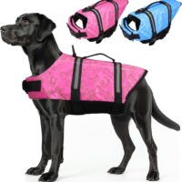 Neween Dog Life Jacket with Reflective Stripes, Adjustable Dog Life Vest Ripstop Dog Lifesaver Pet Life Preserver with Rescue Handle and High Flotation Swimsuit for Small Medium Large Dog, Pink, Small