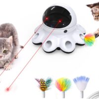 ORSDA Cat Laser Toy, 2-in-1 Interactive Cat Toys for Indoor Cats, Automatic Laser Pointer Cat Toy, 8 Holes Mice Whack A Mole Moving Feather, USB Rechargeable Electronic Kitten Toys for All Breeds