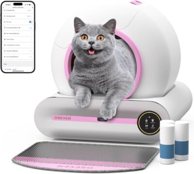 OSEVEN Self-Cleaning Cat Litter Box with APP Control- Weight Tracking&Health Monitoring, Automatic Litter Box with Odor