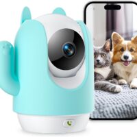 Pet Camera, 2K Indoor Security Camera, 360° Dog Camera with Phone App, Baby Monitor w/One-Touch Call, AI Motion Detection & Tracking, IR Night Vision, Cloud/SD Card Storage, 2.4GHz Wi-Fi, Blue