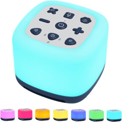 Sleep Sound Machine: Record Your Own Soothing Sounds with Built-in 34 White Noise Tracks, 7-Color Ambient Lights, 6-Level Brightness Night Light, Bluetooth Connectivity, and Rechargeable Battery(REC)